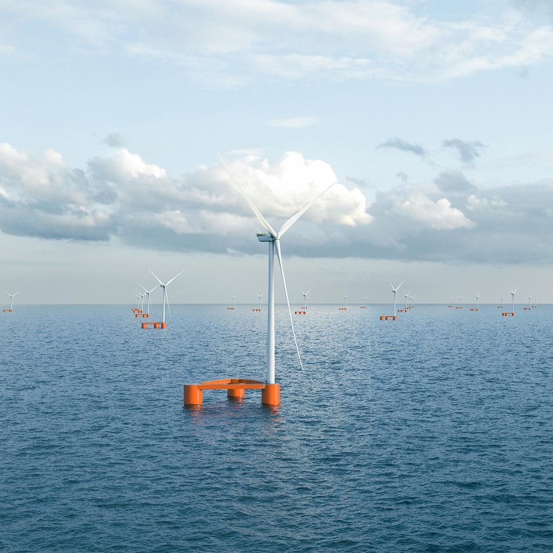 Equinor floating wind mill in the sea - visualisation