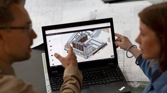 Digital building planning on  a laptop